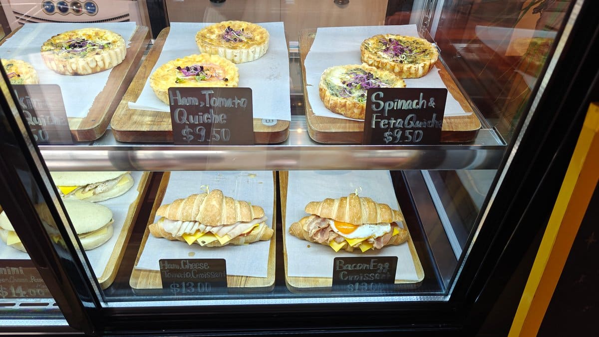 Cheesecakes and tarts in chilled cabinet