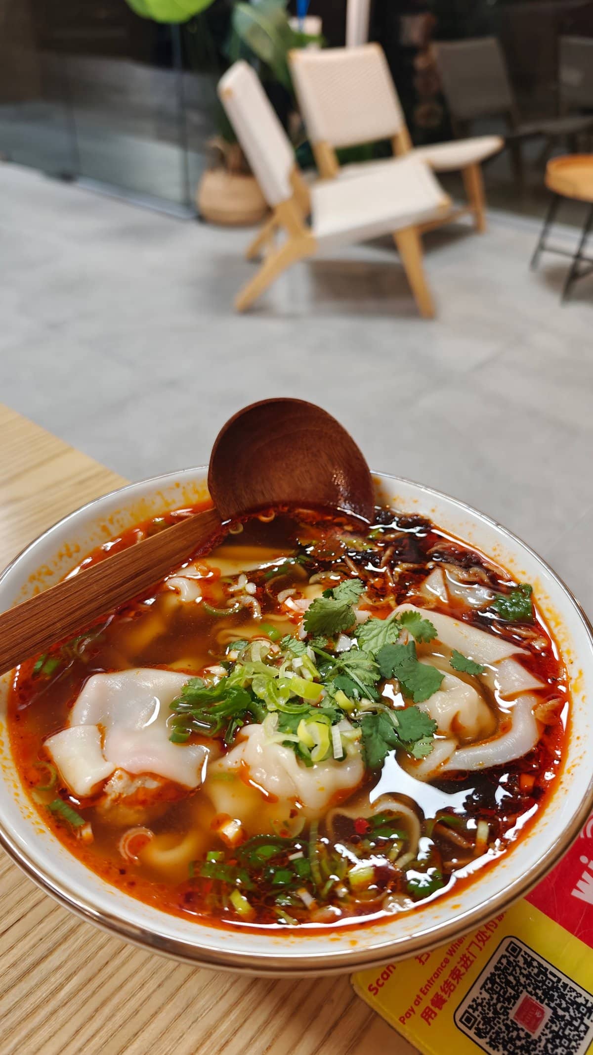 Chilli wonton bowl from above