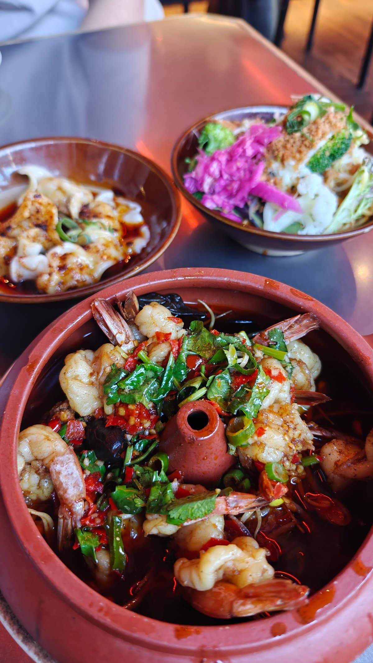 Clay pots with chilli oil