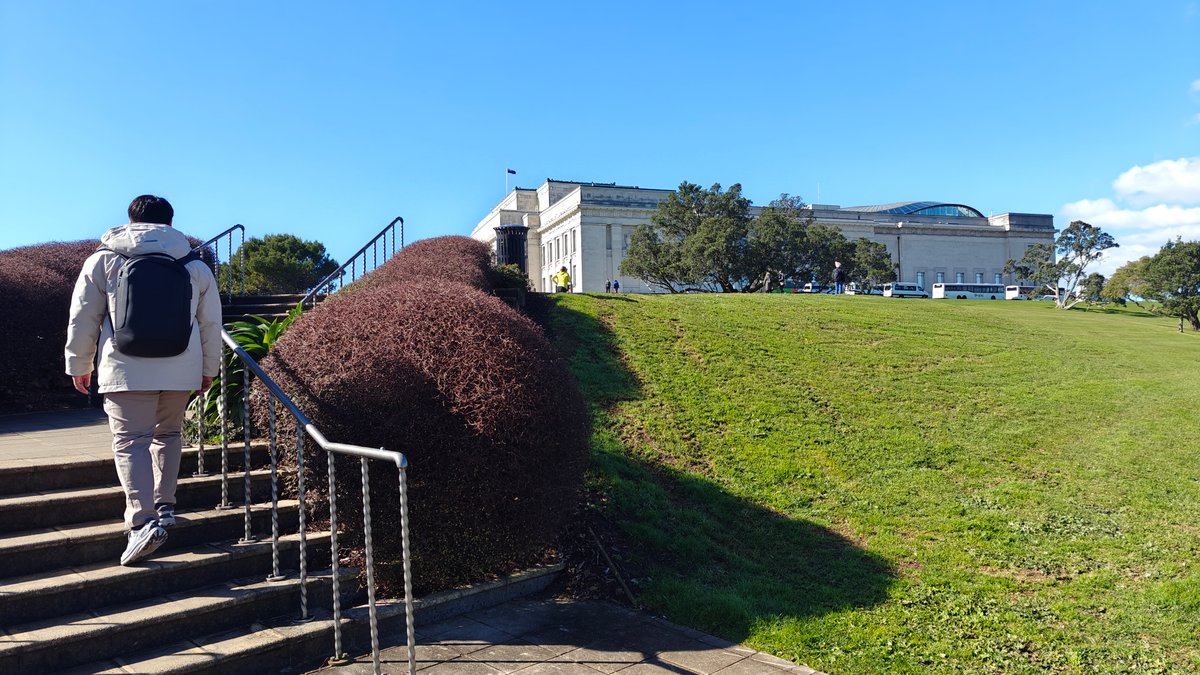 Climbing the steps toward the museum