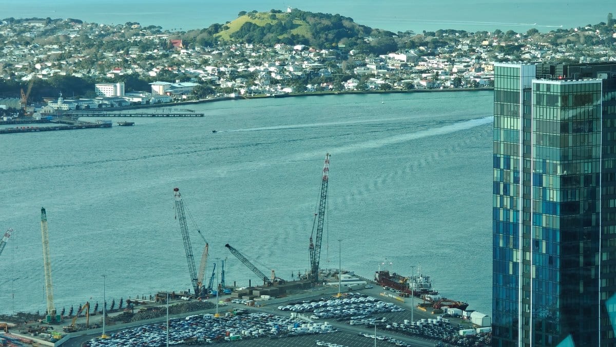 Container port cranes from above