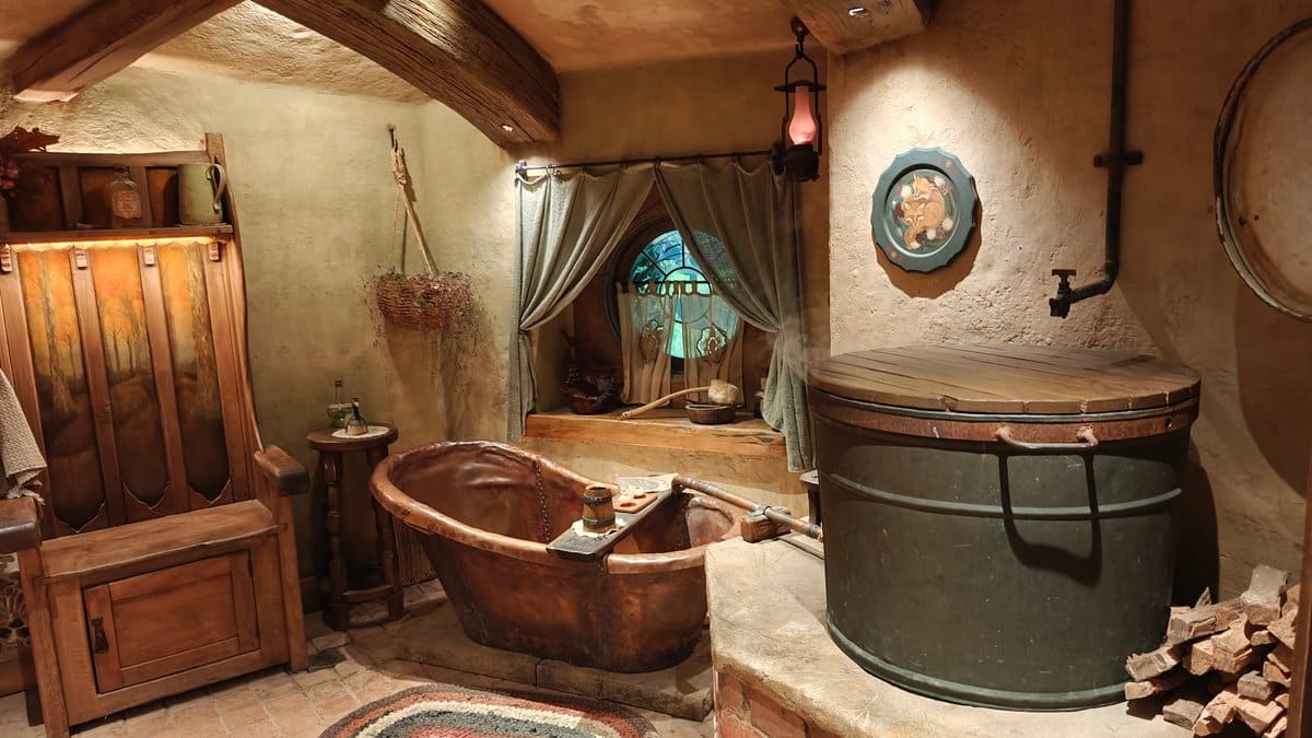 Copper tub by a round window