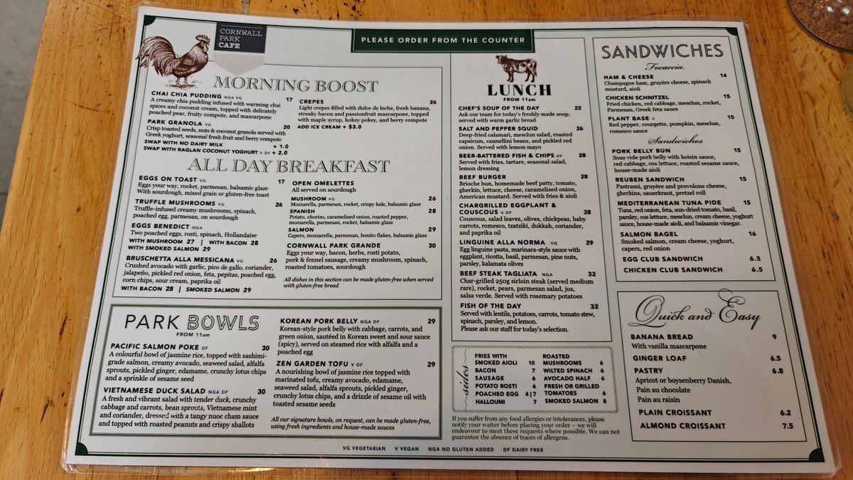 Cornwall Park Cafe food menu
