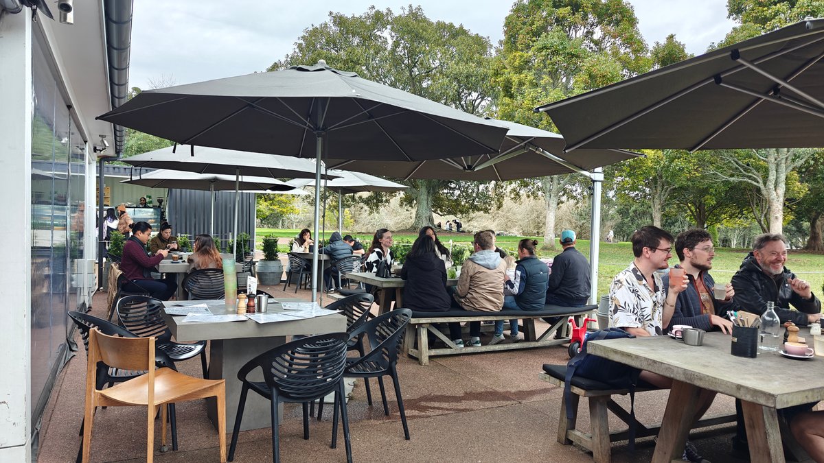 Covered outdoor seating under canopy