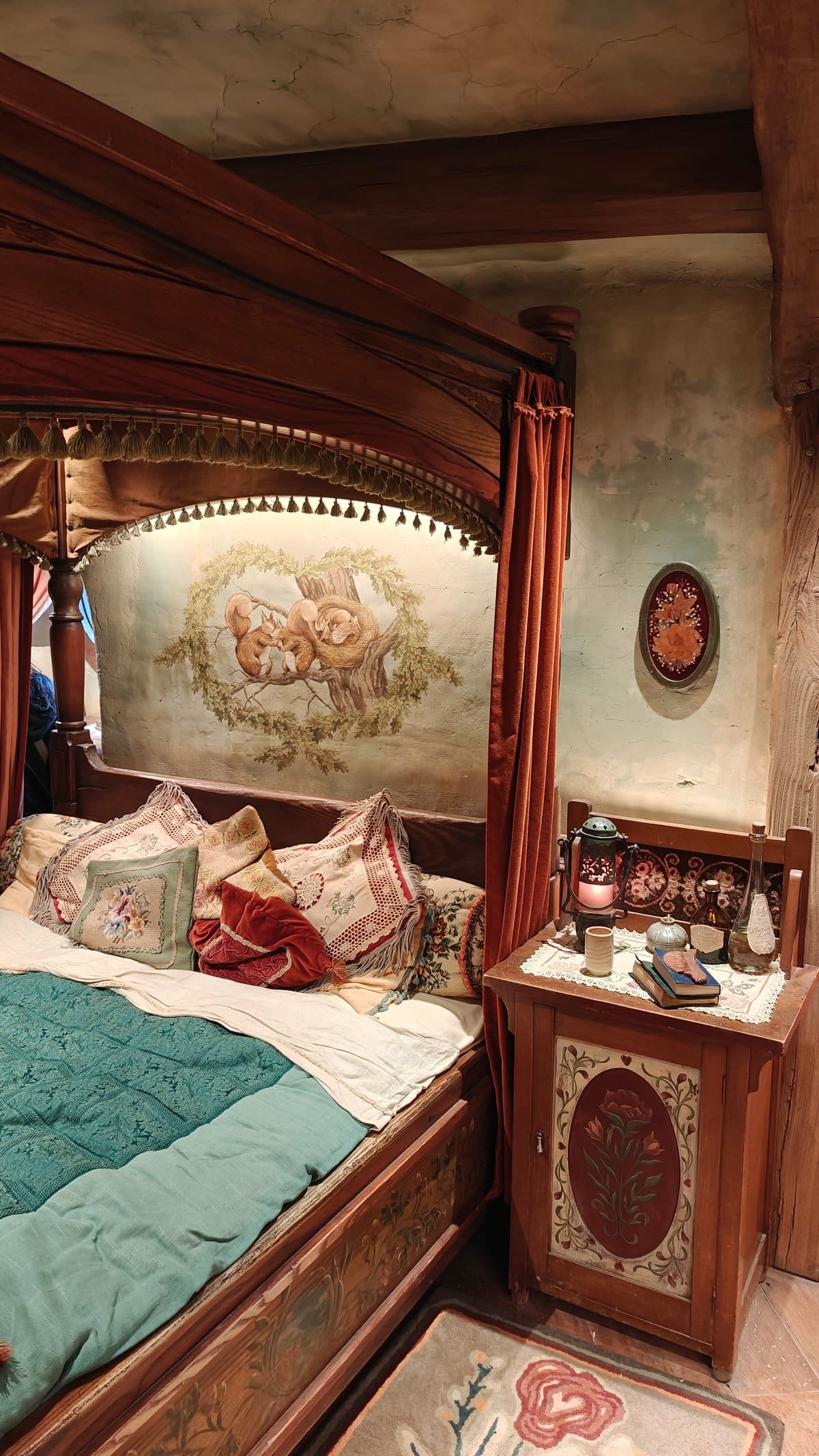 Cozy bedroom inside a hobbit hole