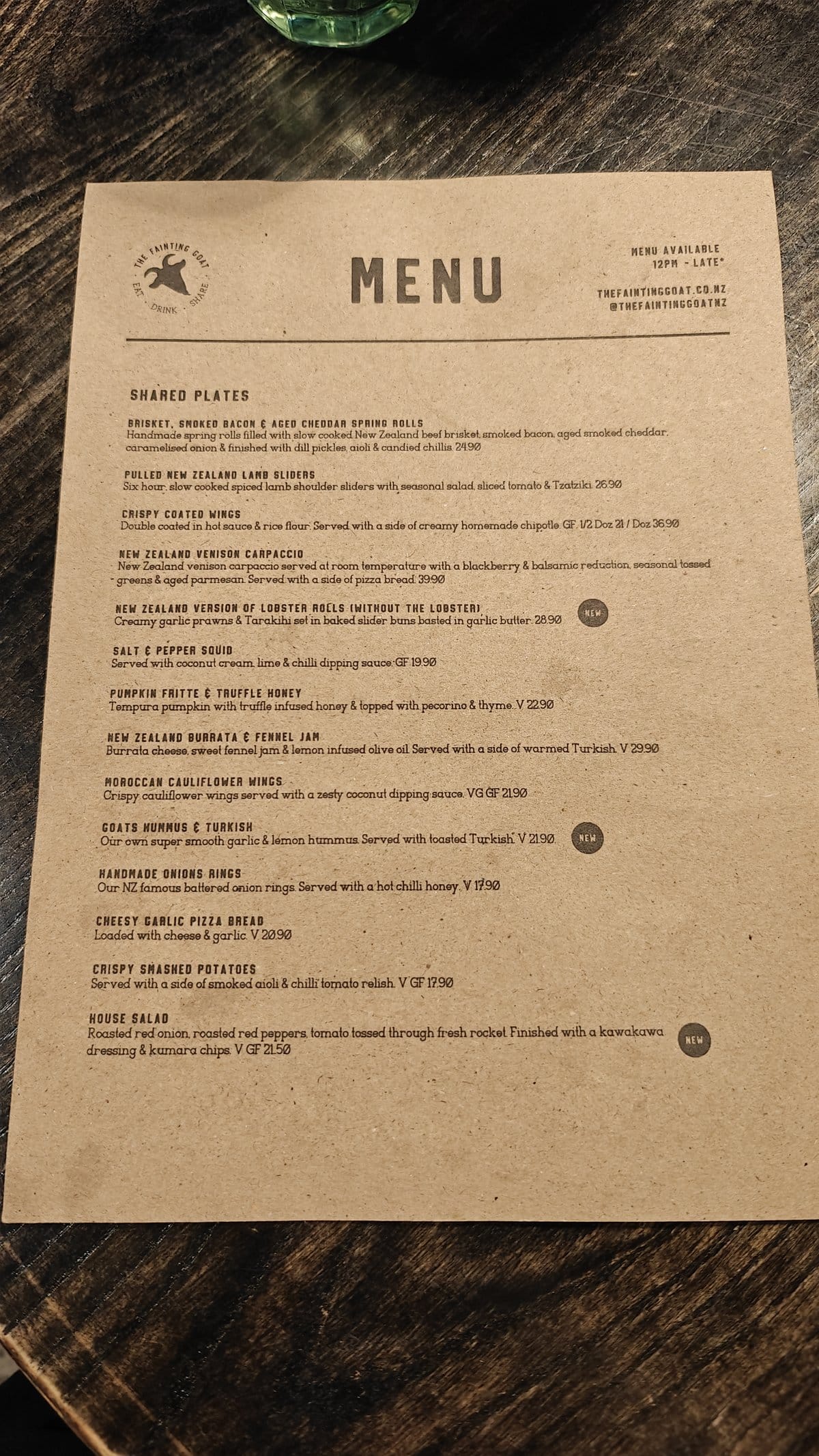 Daily food menu on kraft card