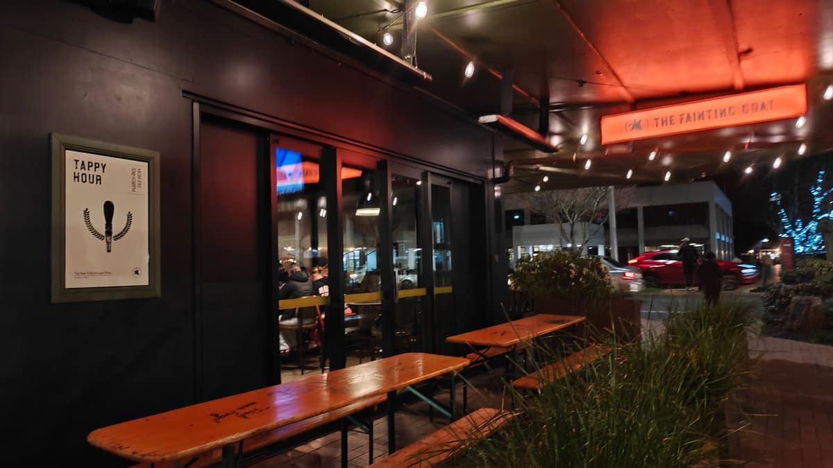 Dark timber dining room at night