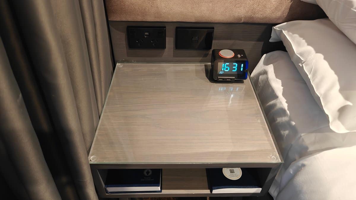 Desk with complimentary bottled water