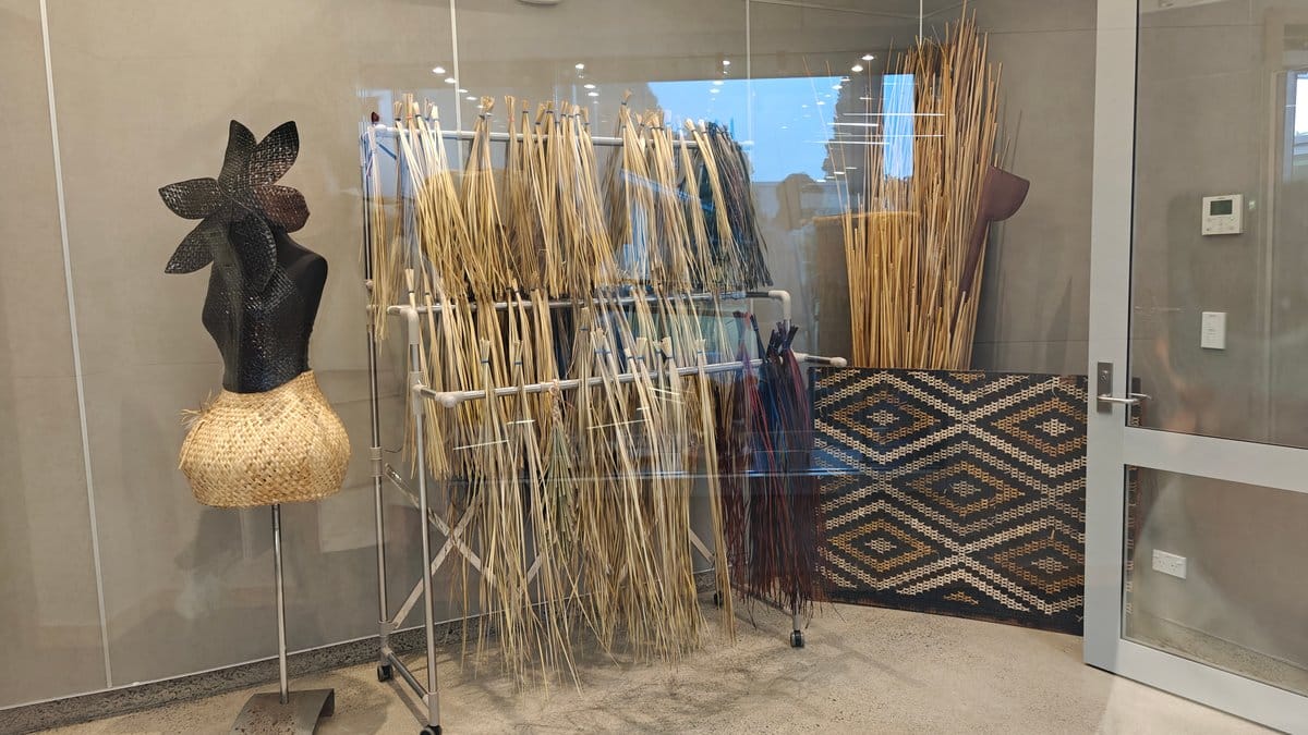 Dyed flax fibre on racks