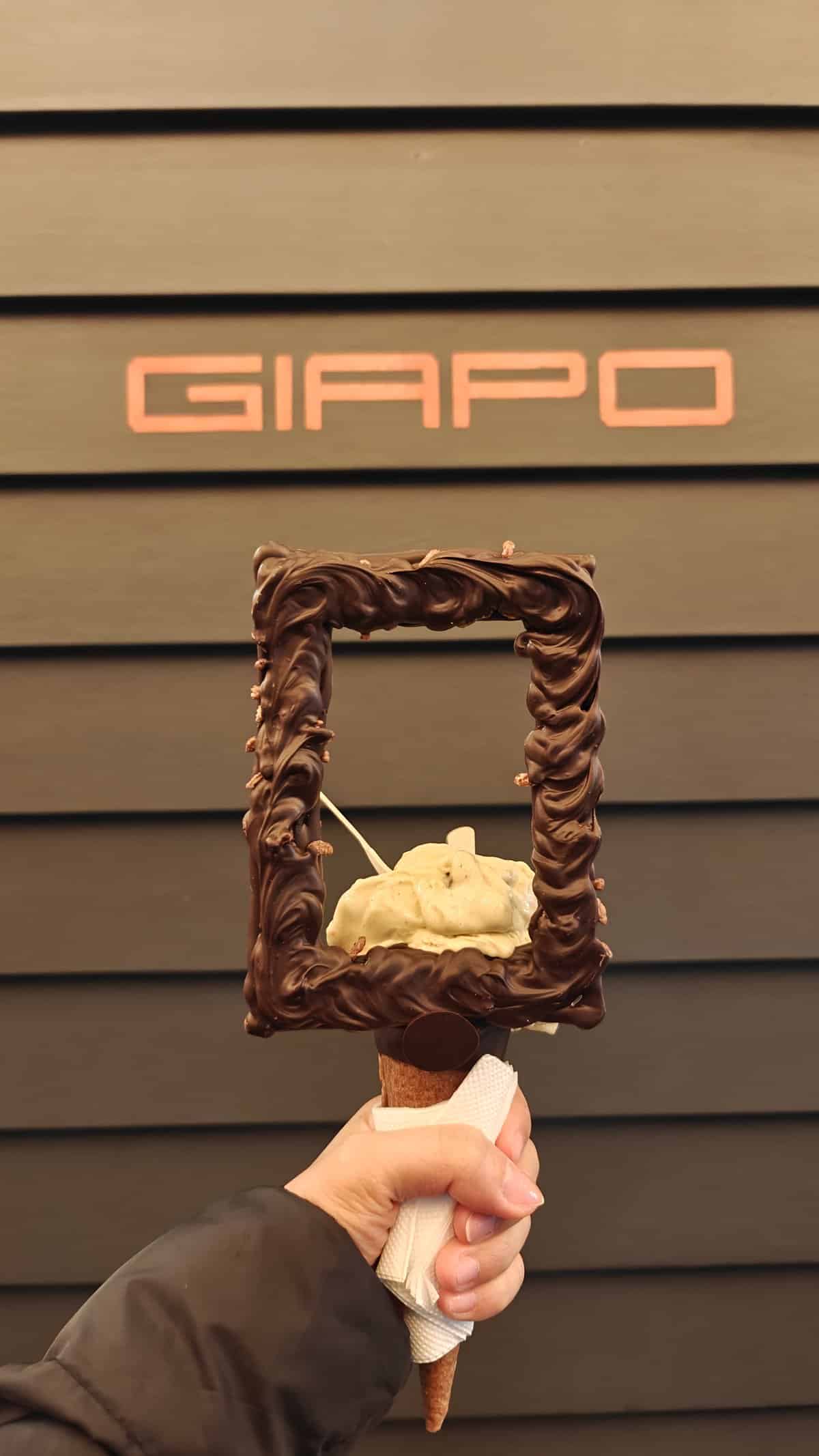Elaborately built signature ice cream cone