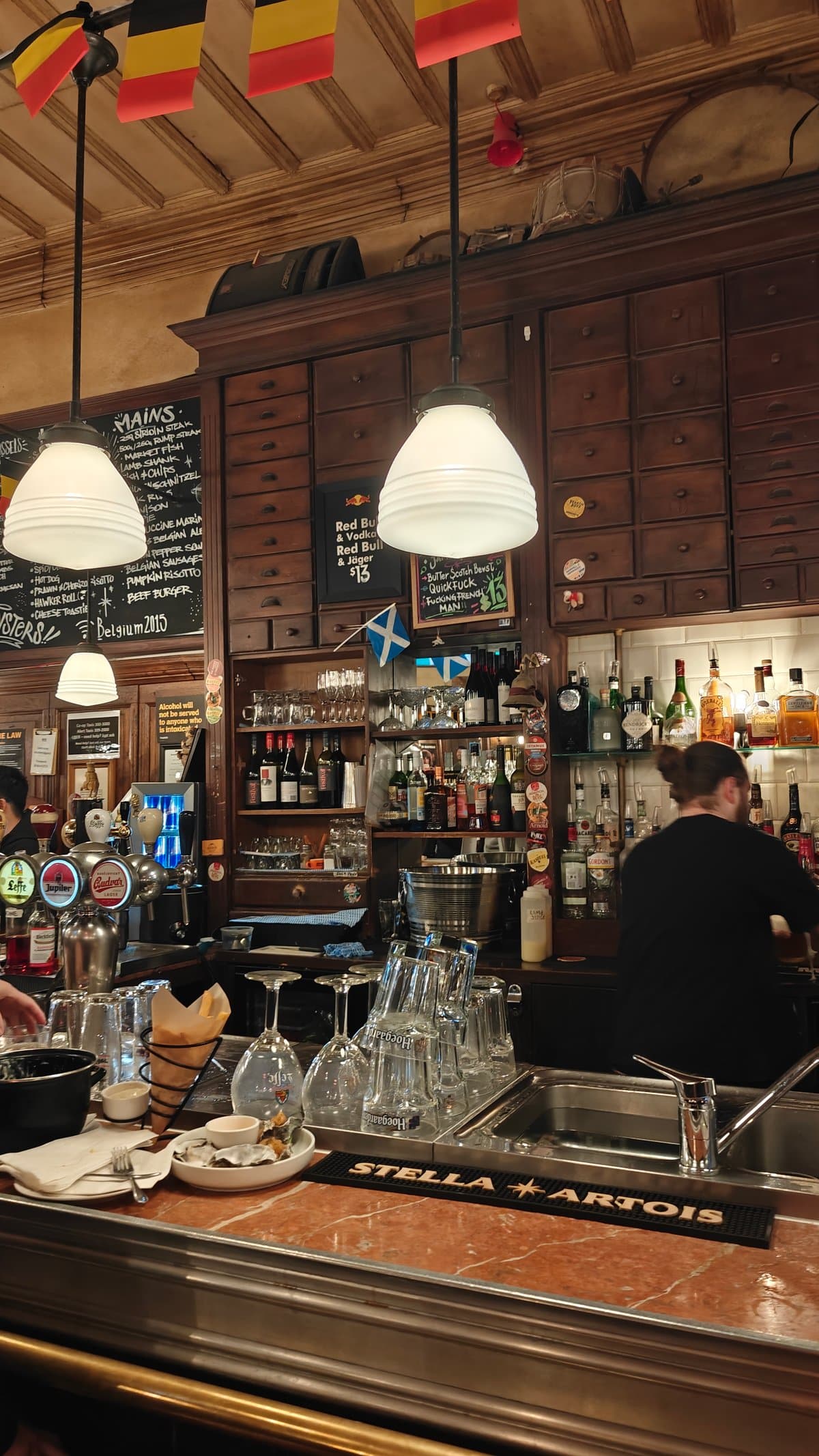 Evening bar with pendant lamps
