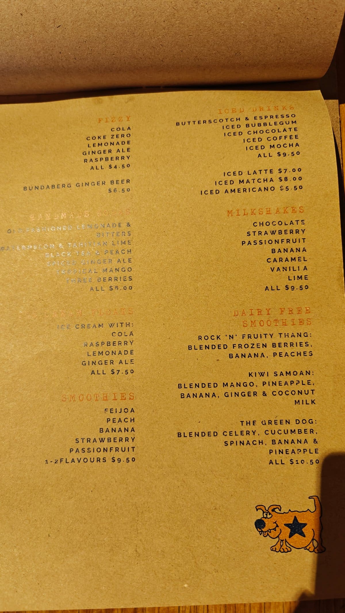 Final page of cafe menu