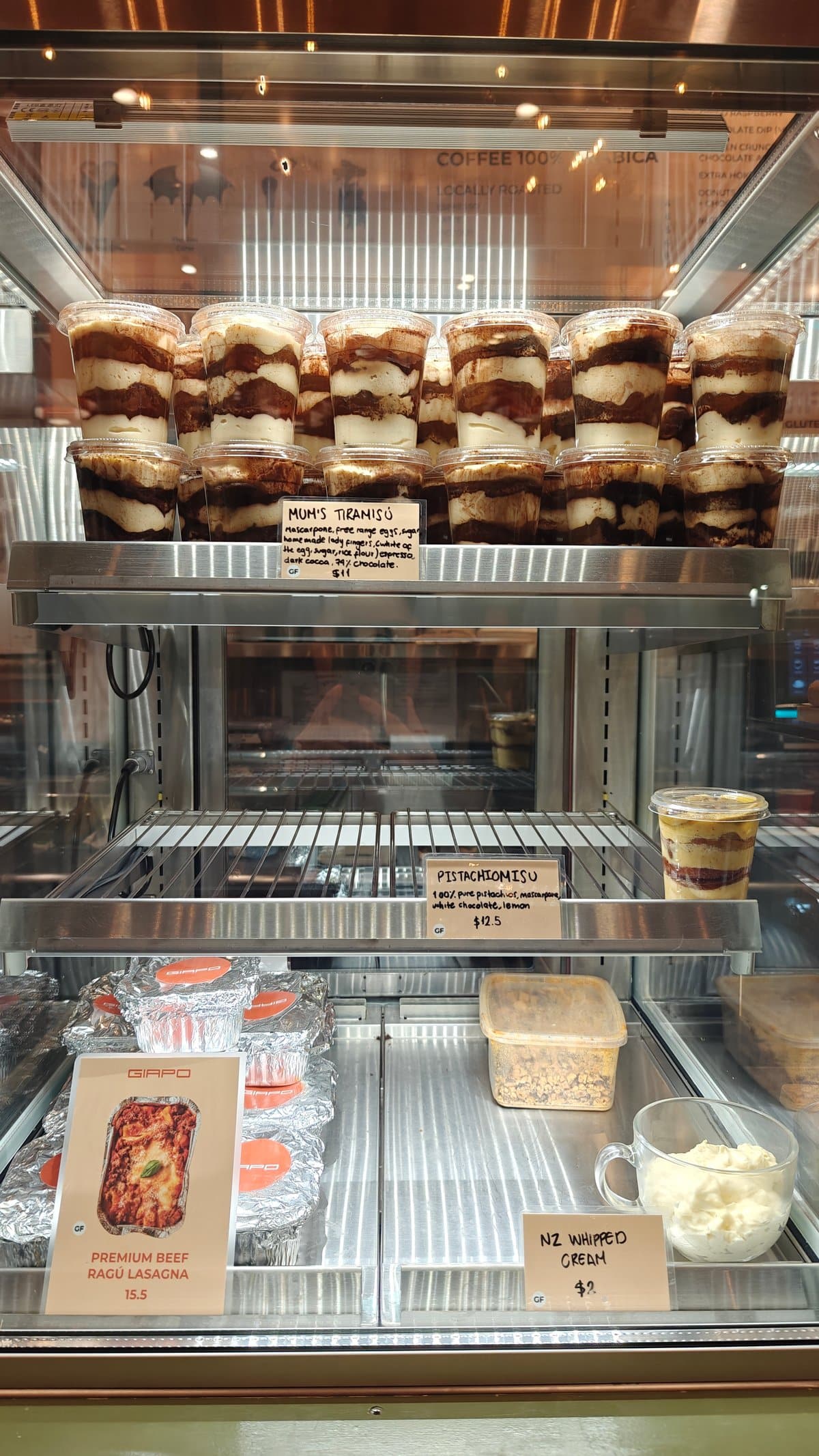 Glass cabinet stacked with cones