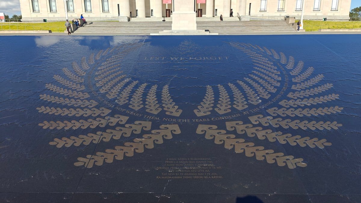 Granite pool inlaid with a fern