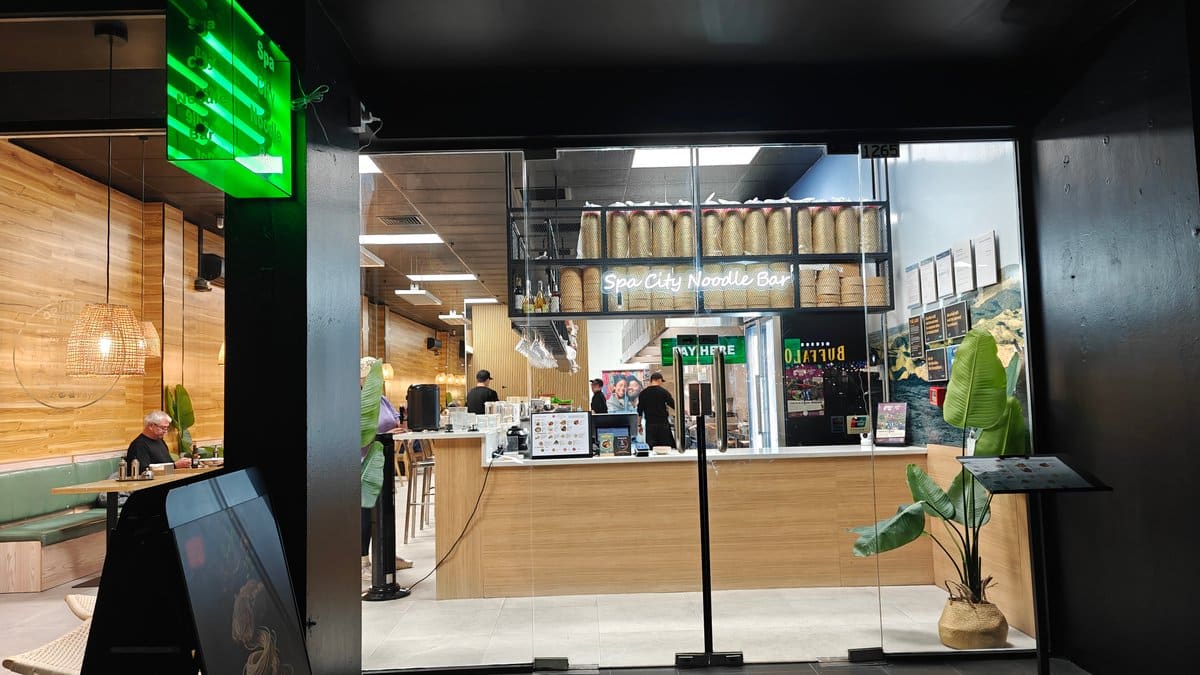 Green neon interior from the entrance