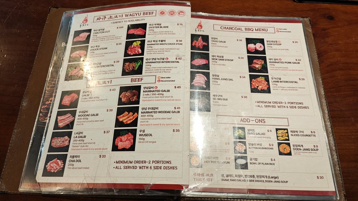 Grill cuts menu with photos and prices