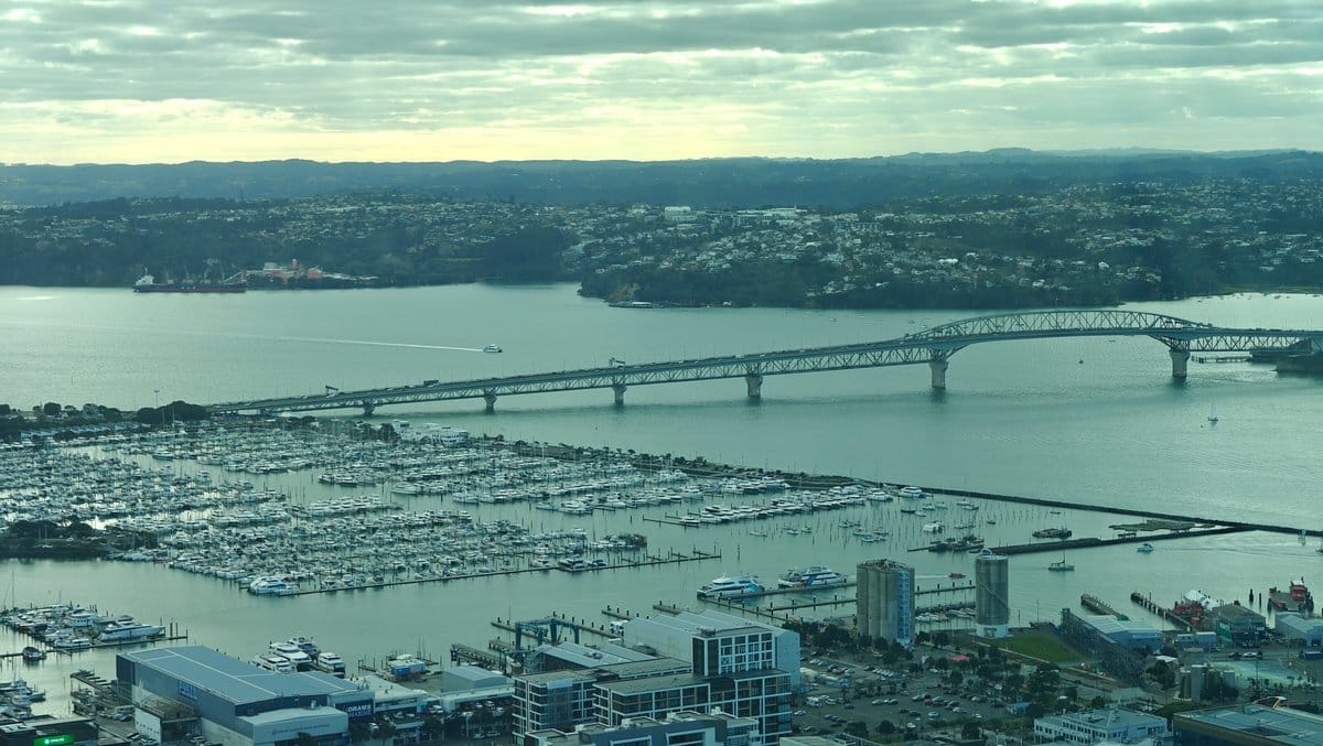 Harbour bridge and marina below