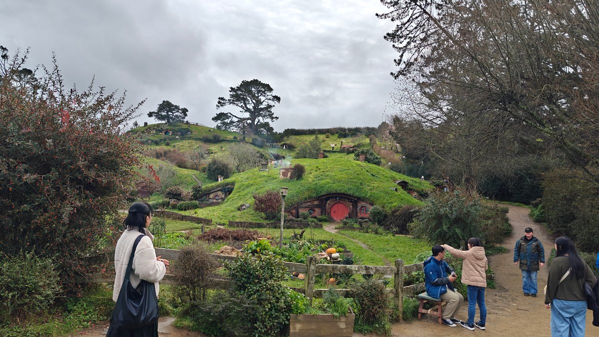 Hobbit holes dotted across the hillside