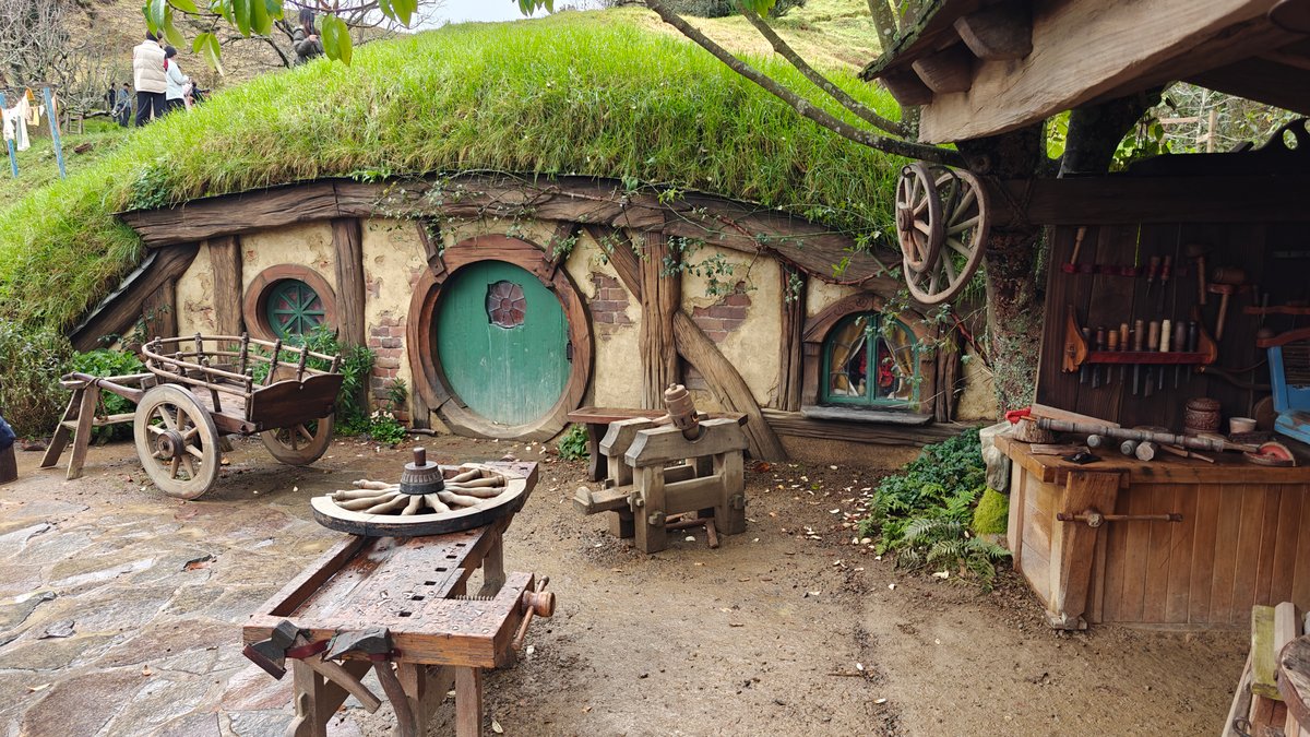Hobbit workshop with tools and cart