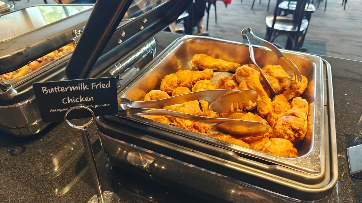 Hot chafing trays along servery