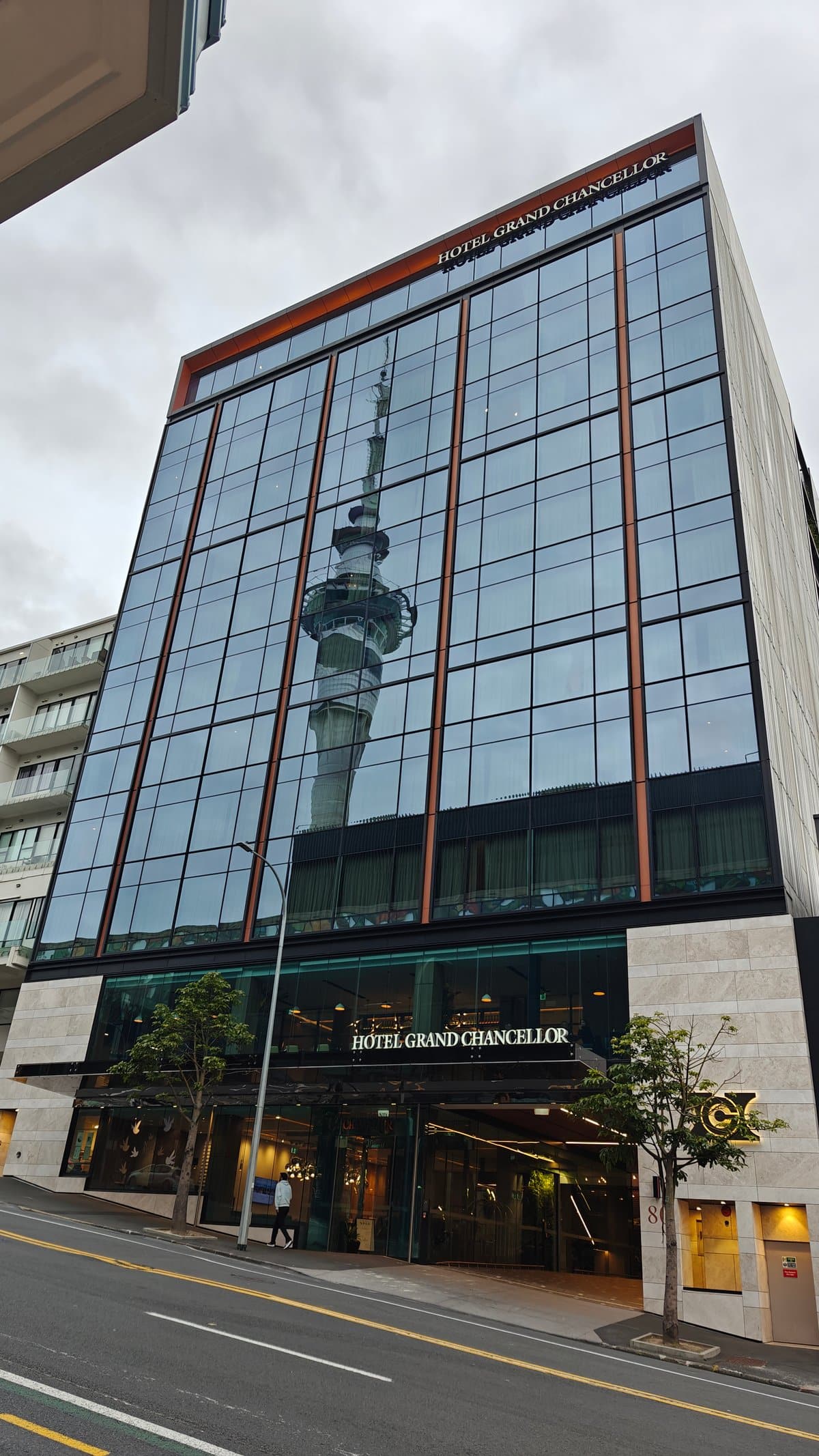 Hotel exterior with Sky Tower