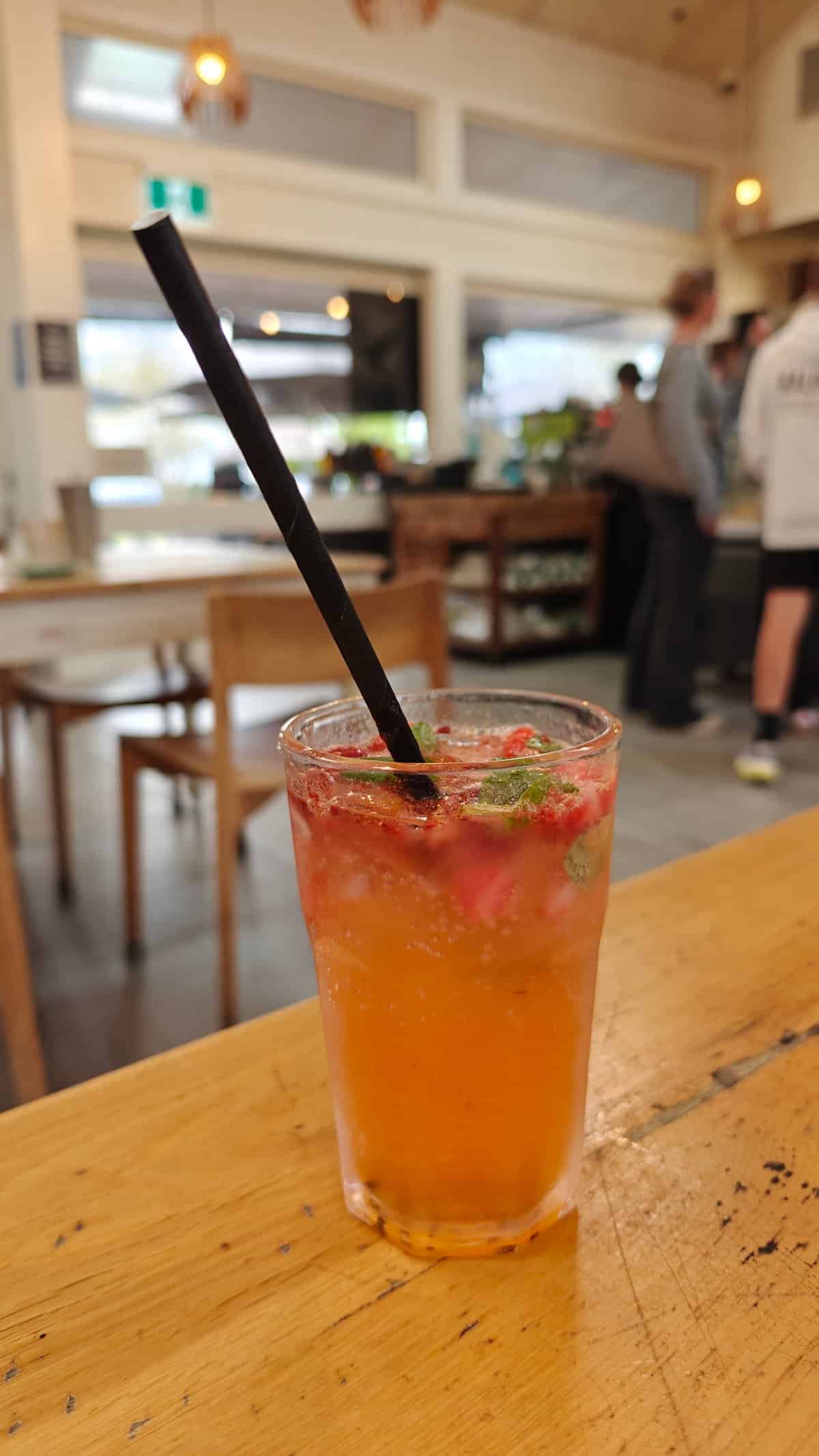 Iced drink with park view