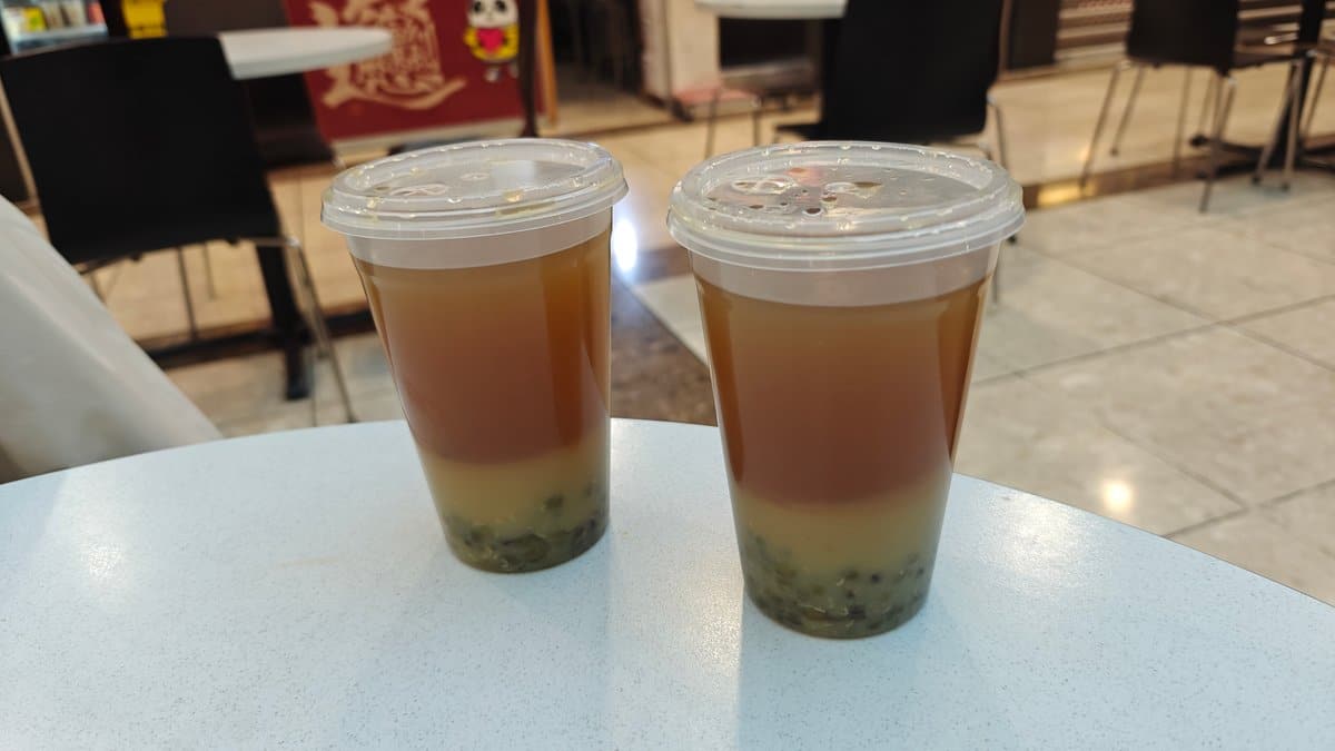 Iced milk tea with tapioca pearls