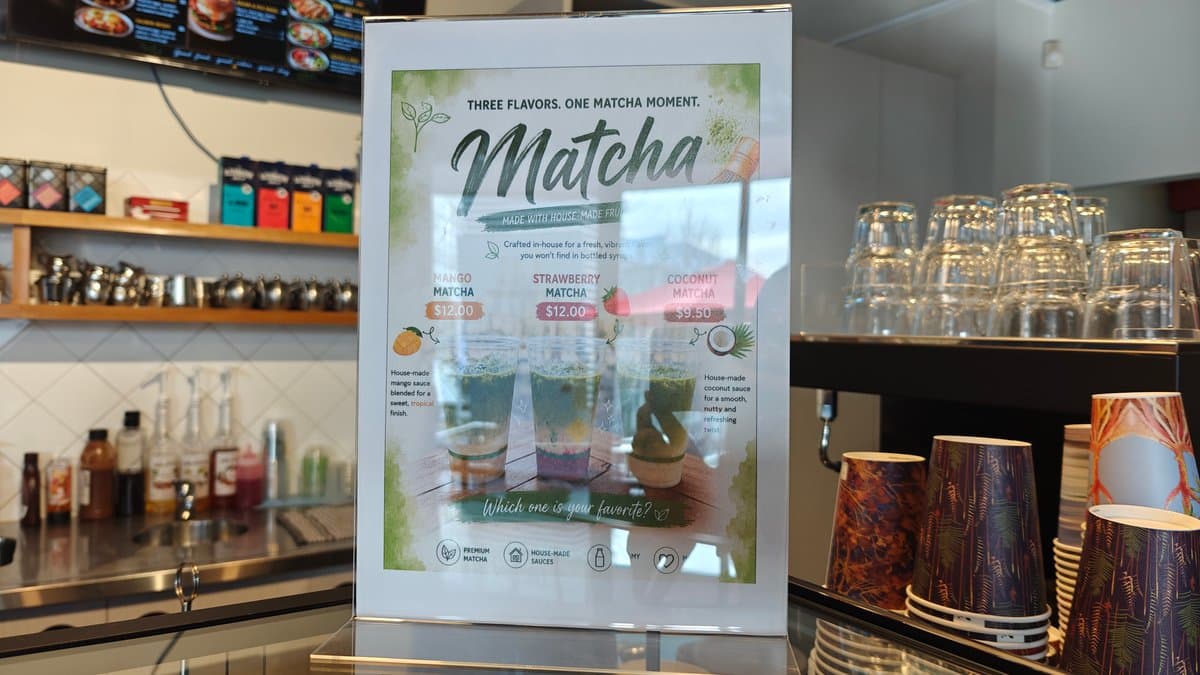 Interior with matcha poster and counter
