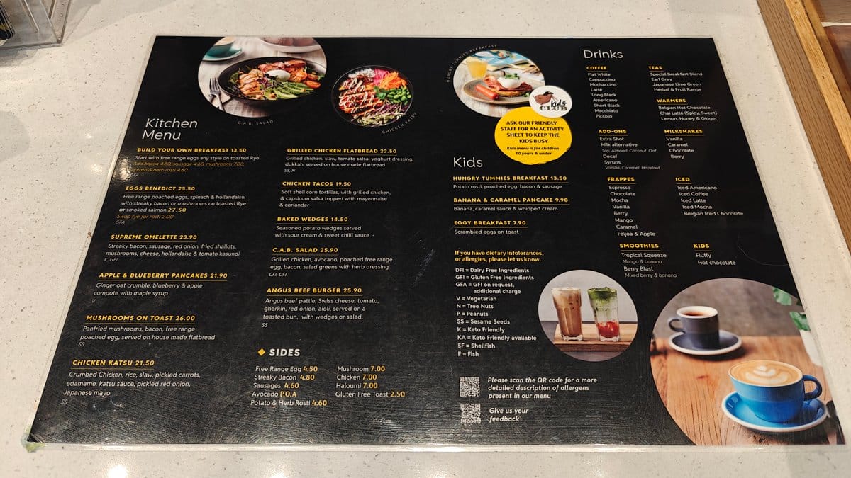Kitchen menu on the counter