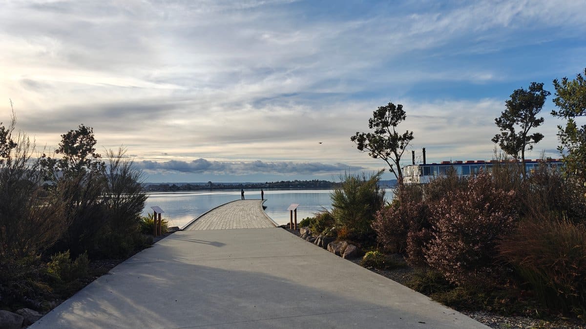 Lakefront path at dusk