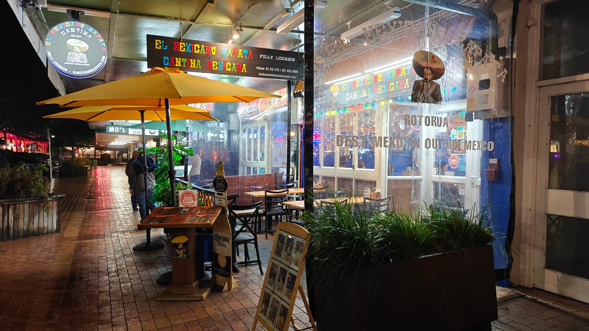Lit street outside the cantina