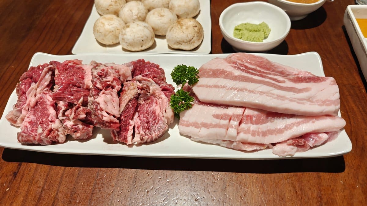 Marbled beef and pork belly platter