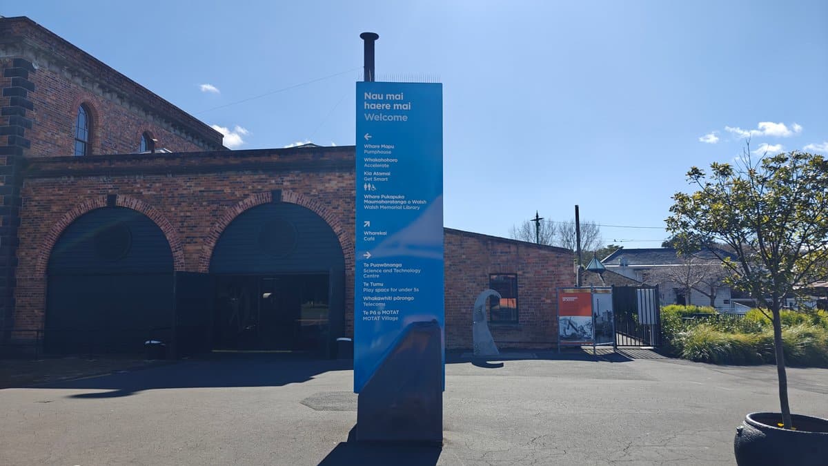 MOTAT brick halls and banner