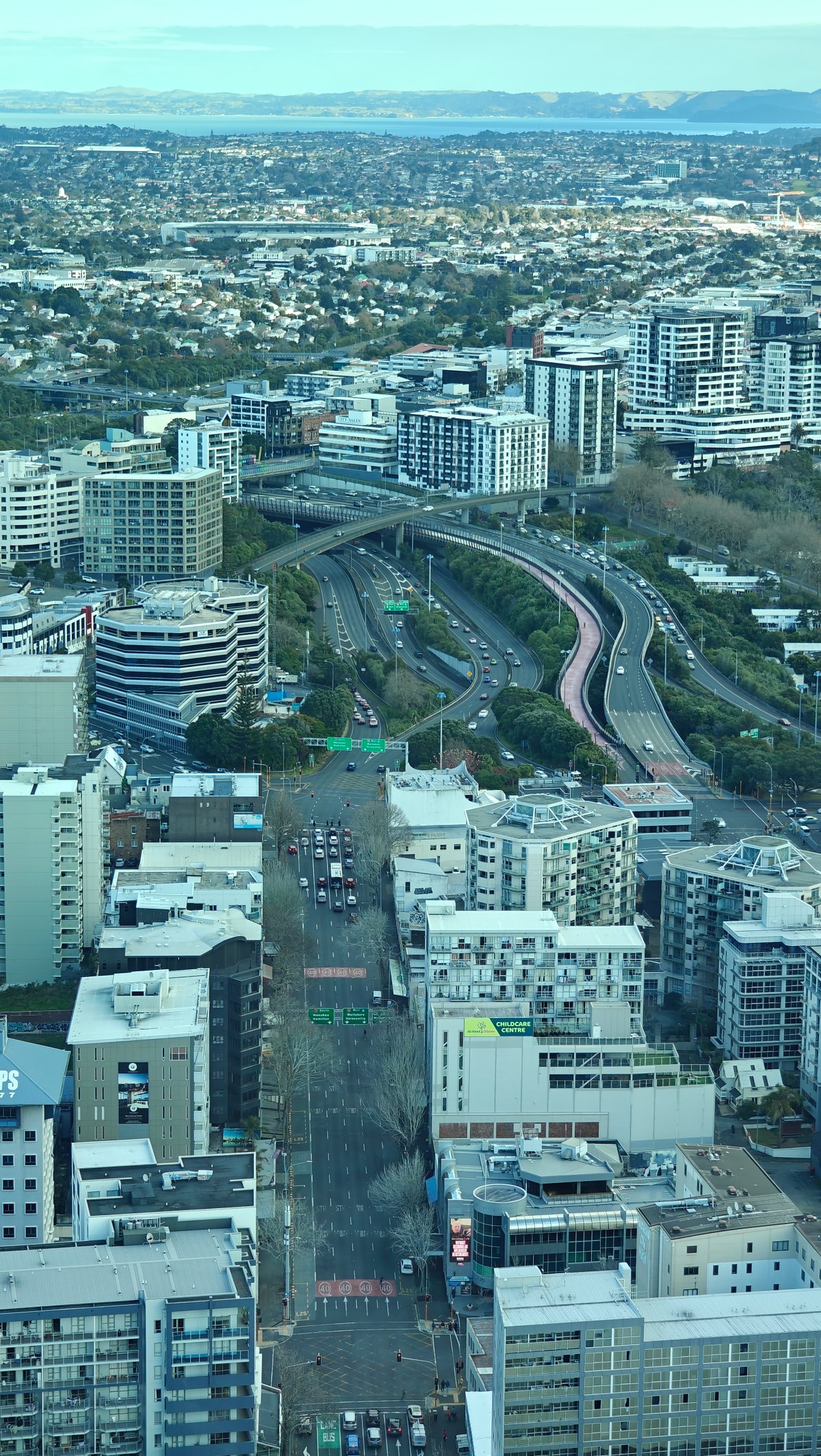 Motorway interchange among towers