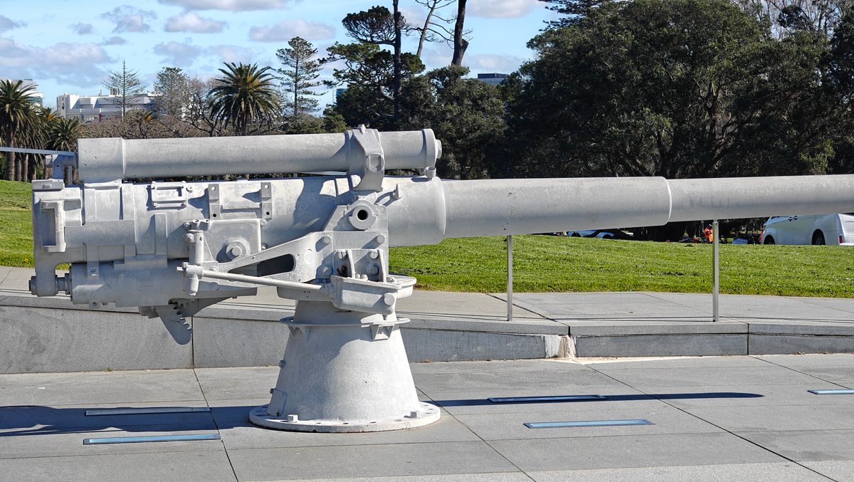 Naval gun displayed on the lawn