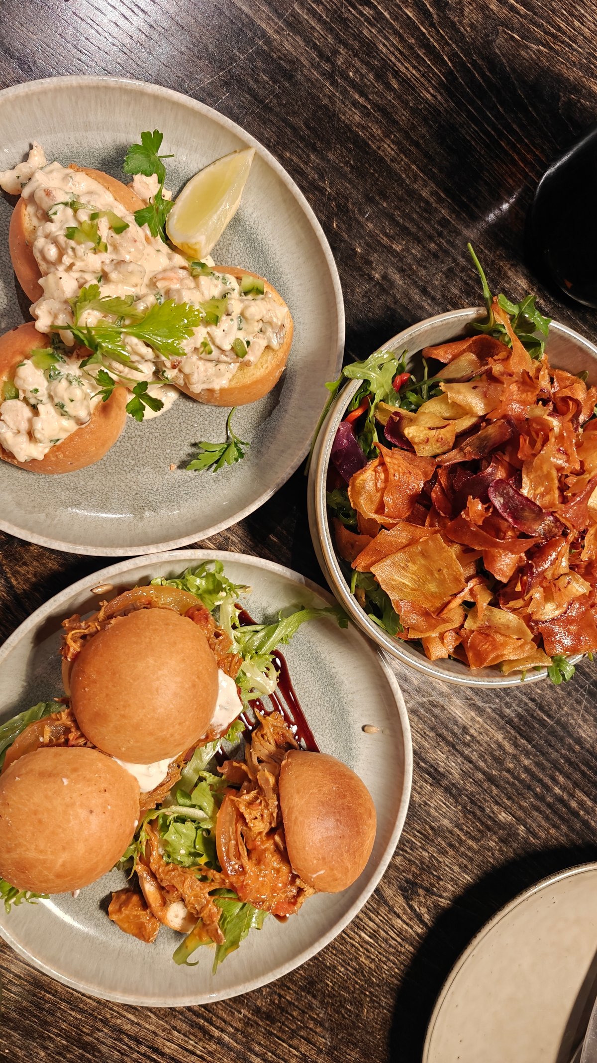 Overhead bowls of sliders