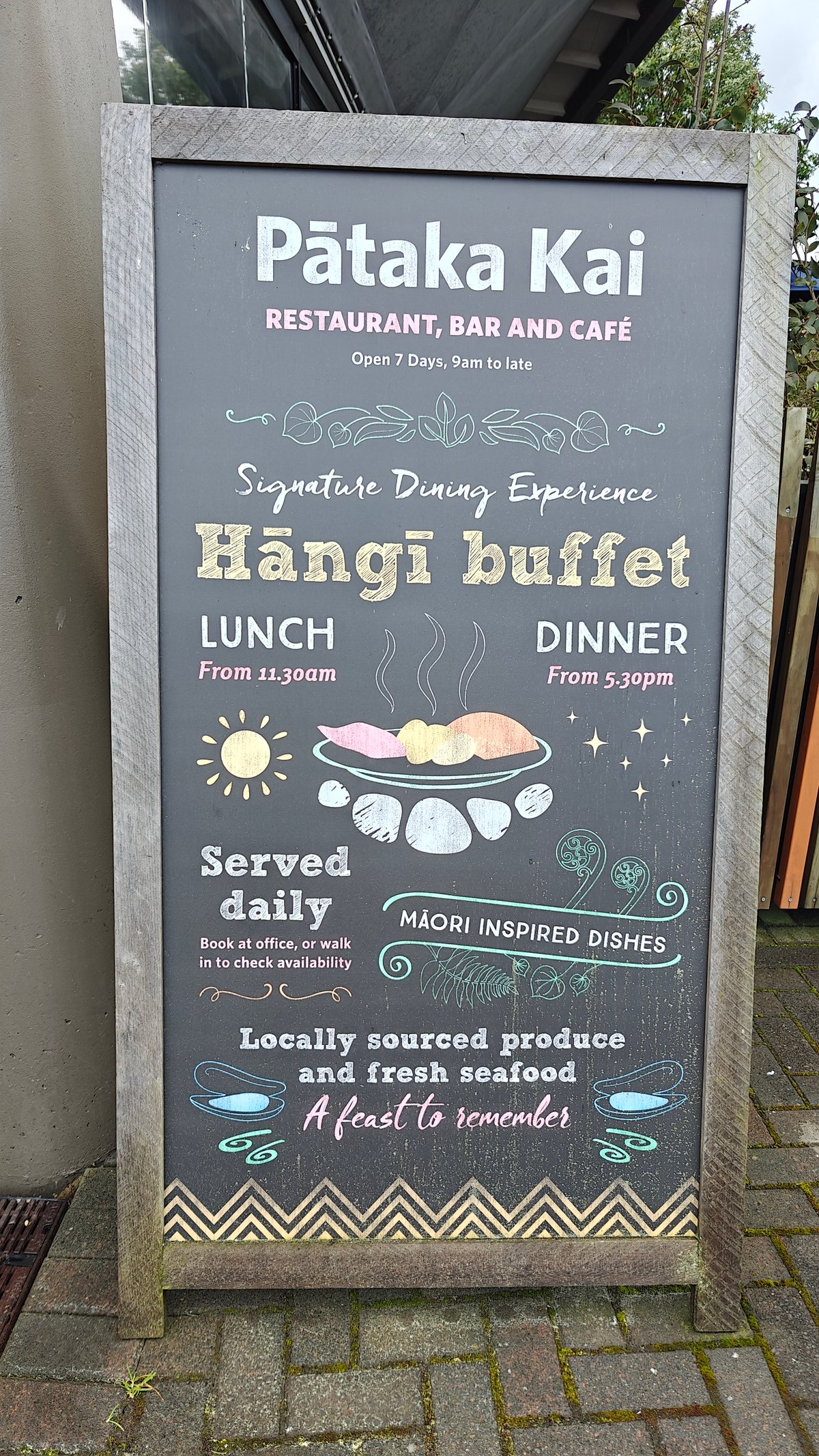 Pātaka Kai signature dish chalkboard