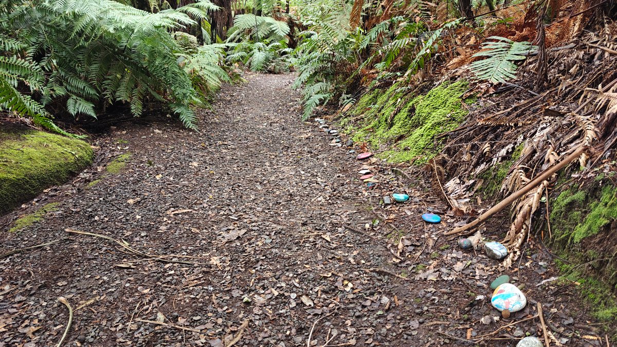 Painted rocks along the path edge
