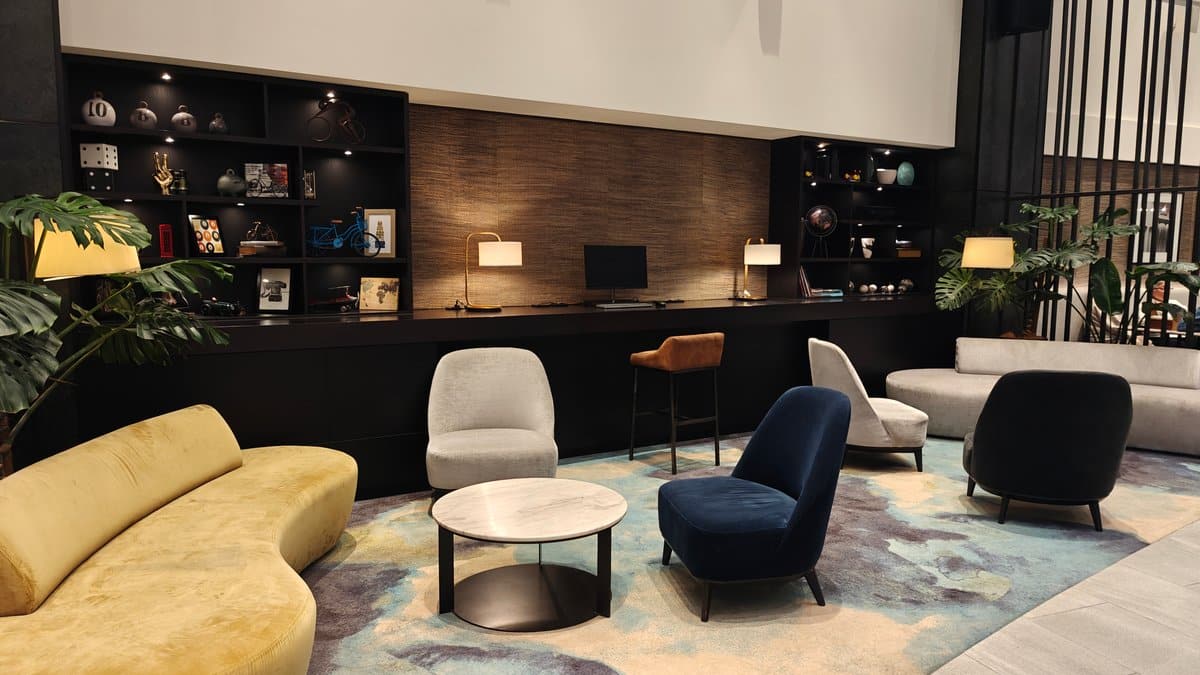 Pale sofas in the lobby