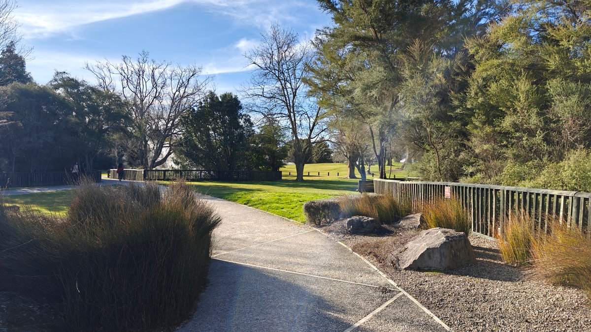 Path past grasses and boulders
