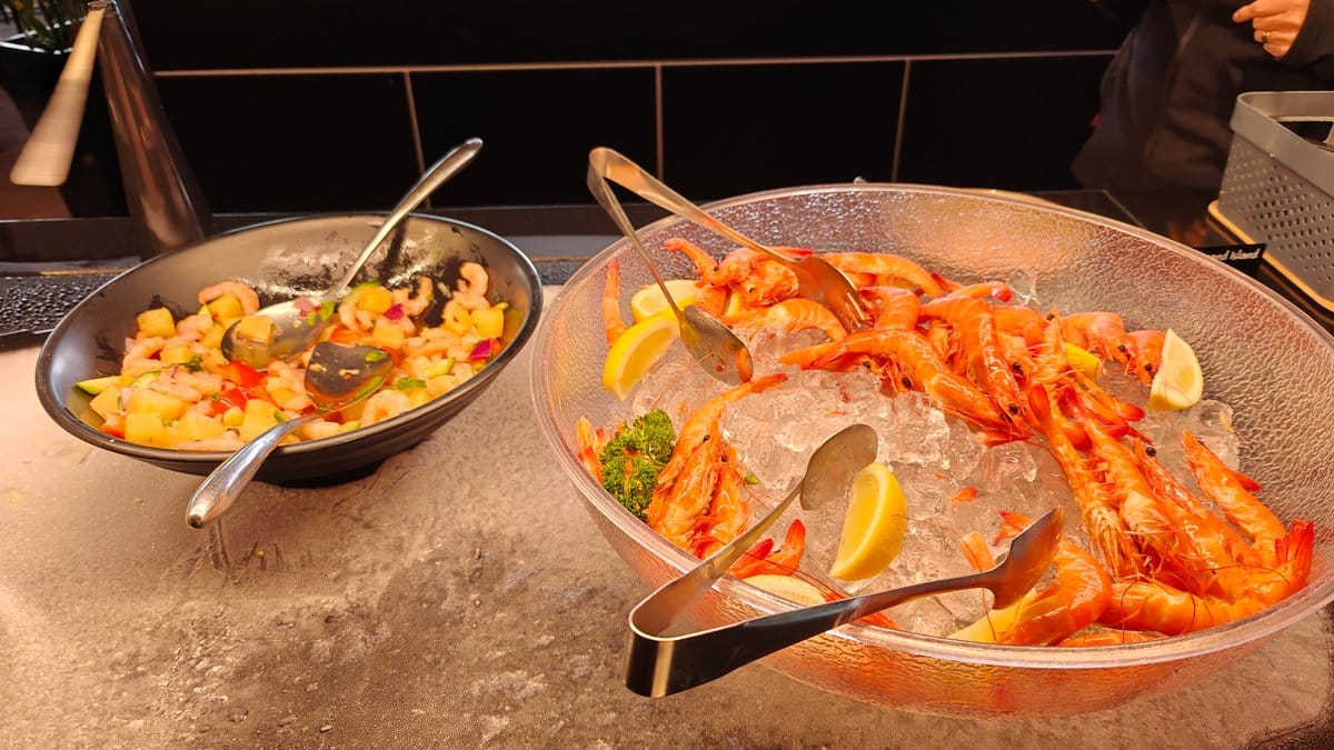 Prawns and shellfish on ice