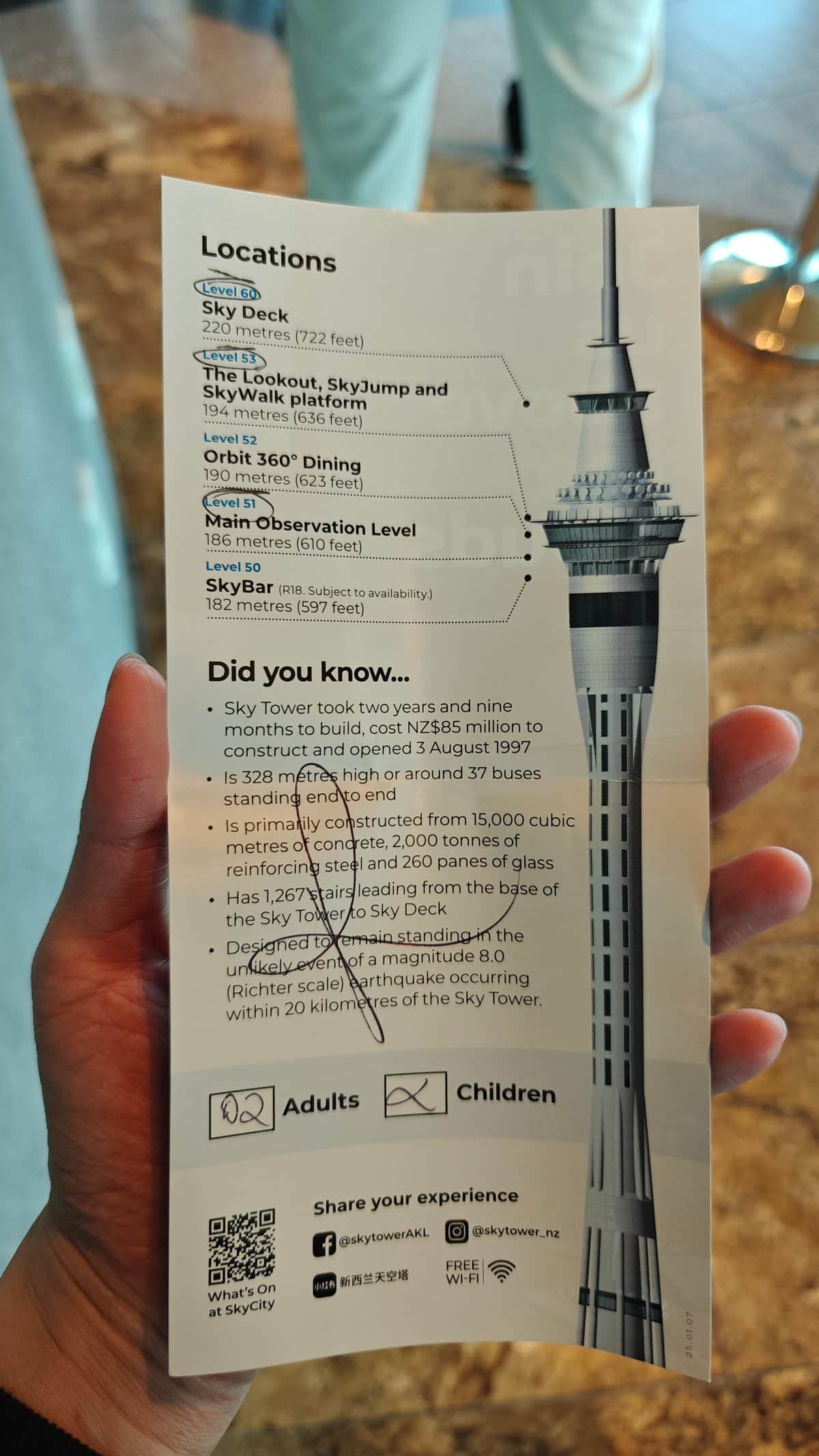 Printed Sky Tower ticket in hand