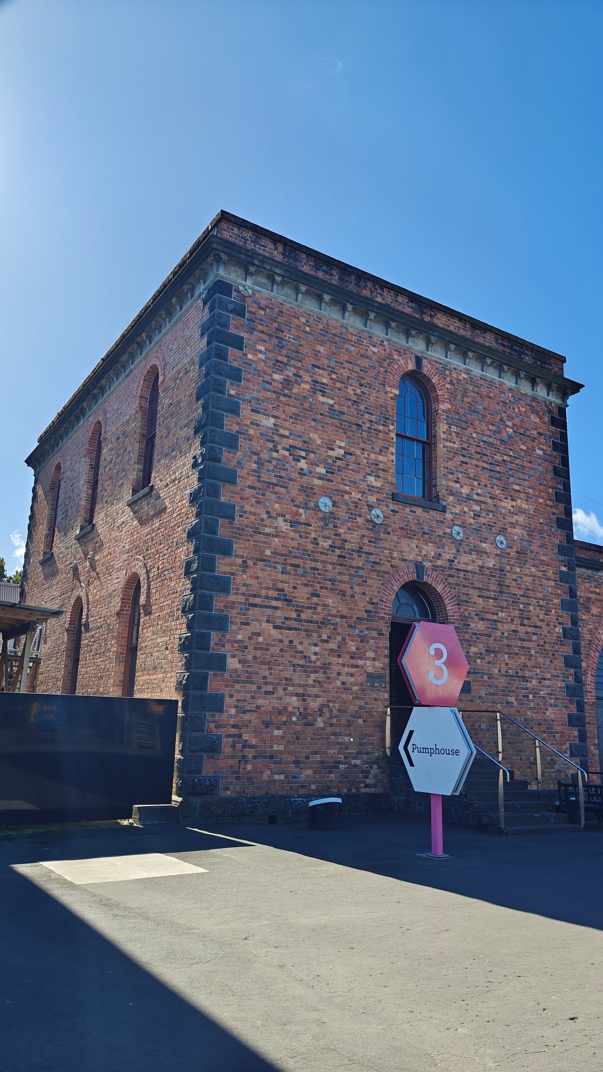 Pumping station arched gable front