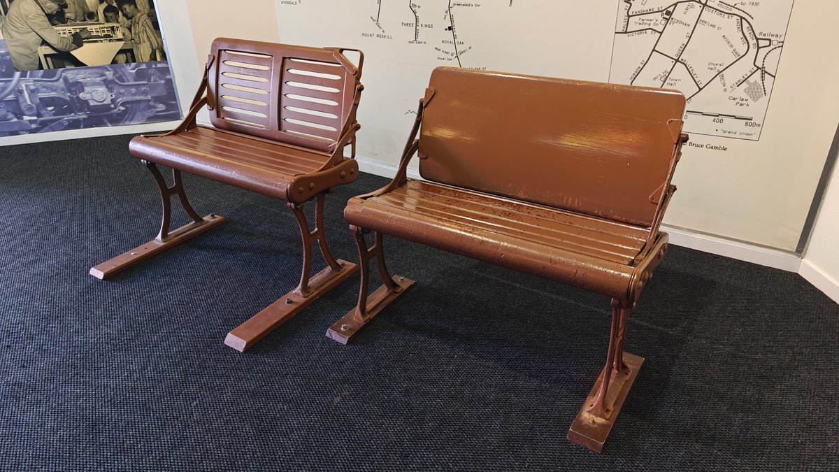 Restored timber tram bench seats