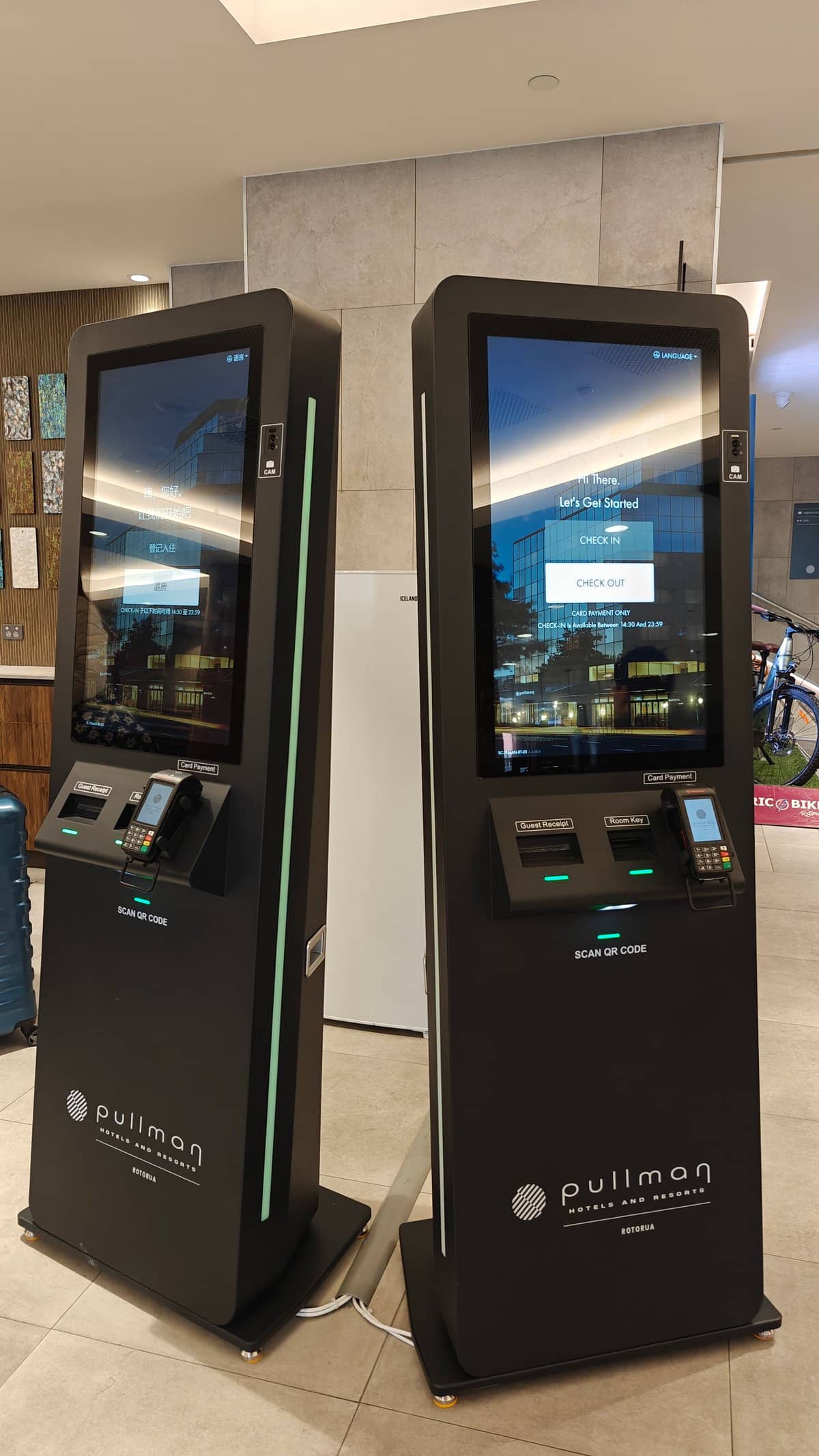 Self check-in kiosks in lobby