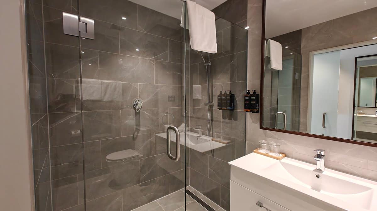 Shower enclosure facing the vanity