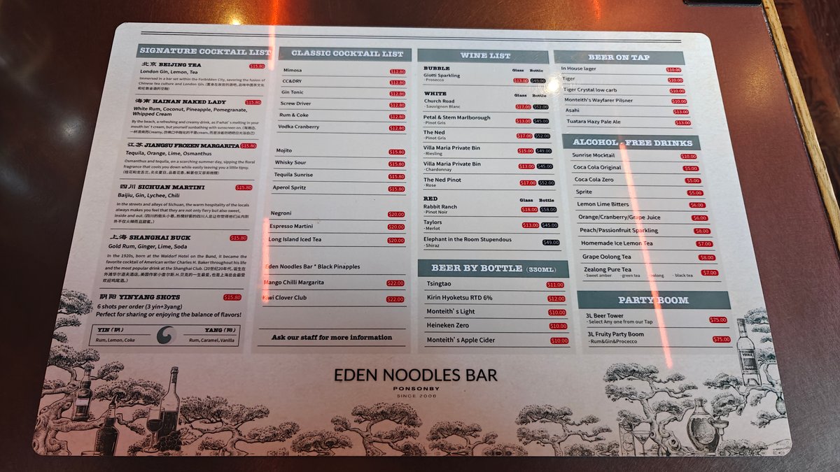 Signature cocktail drinks menu