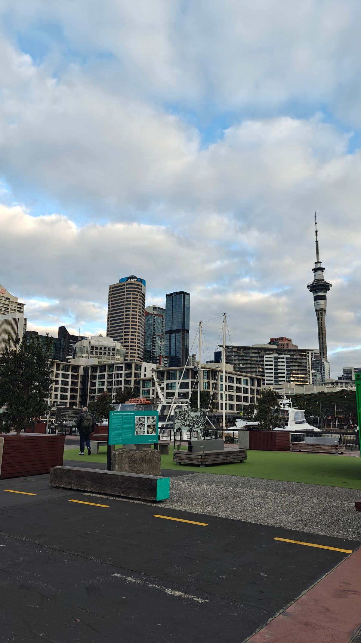 Sky Tower rising beyond the plaza