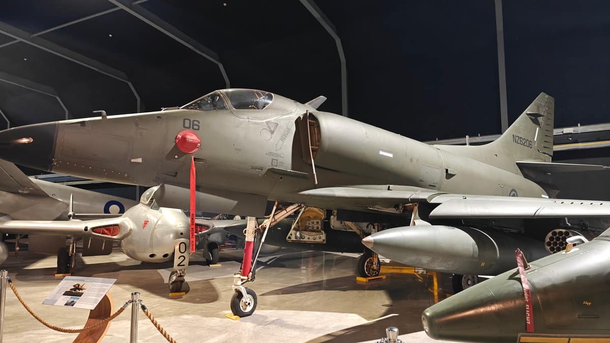 Skyhawk jet in grey camouflage