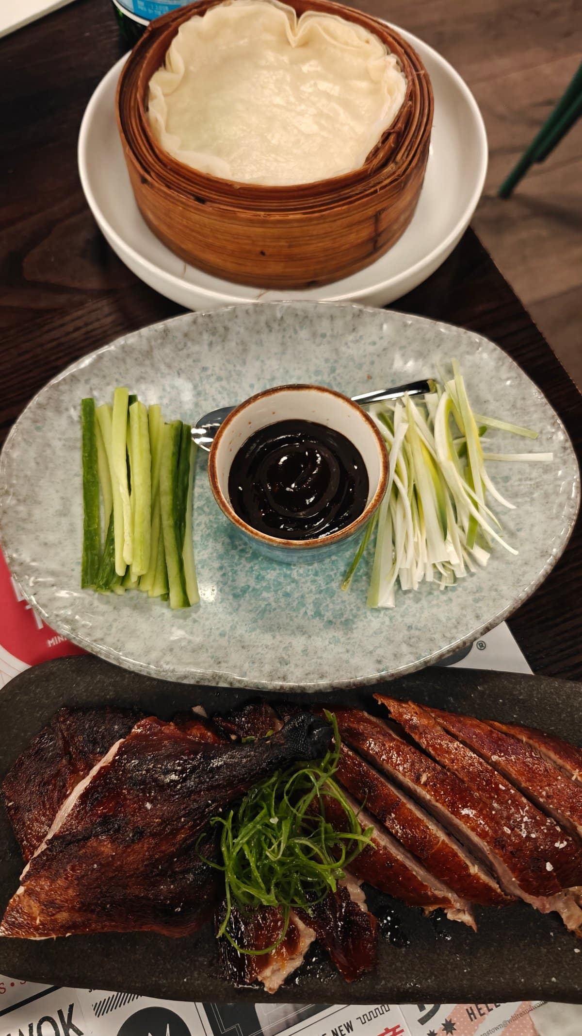 Sliced Peking duck with pancakes